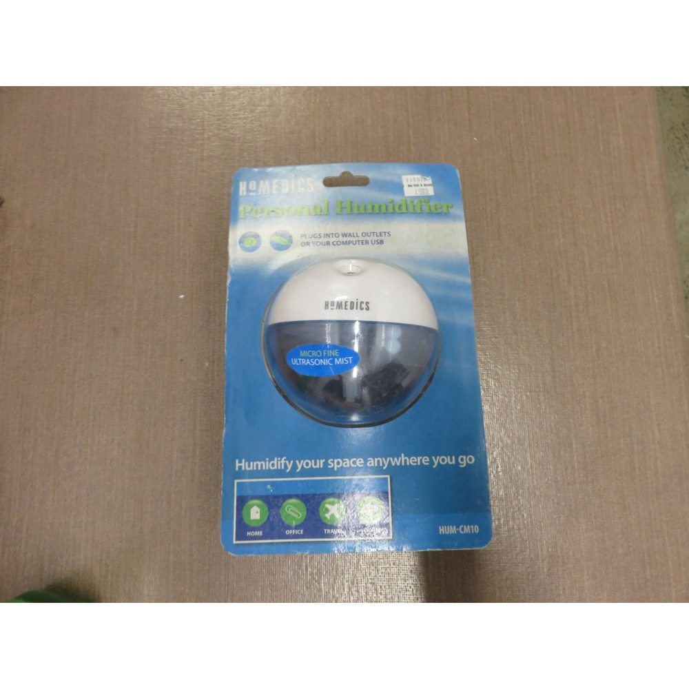HoMedics Personal Ultrasonic Humidifier AC USB Portable White Blue HUM-CM10D NIB
